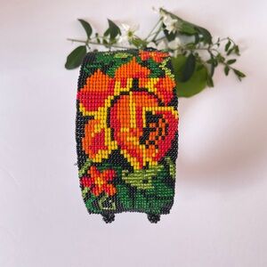 Colorful Beaded Floral Bracelet